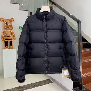 <b>Men</b> Winter Puffer <b>Jacket</b> <b>White</b> Black Color Blocking Stand Collar Zipper Closure Thick Windproof Casual Coat - Product Image 2