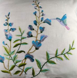 Custom Wholesale Applique Embroidery Flowers Hummingbird Vintage Square Back Cushion Cover 100% Cotton Washable Hotel Home - Product Image 3