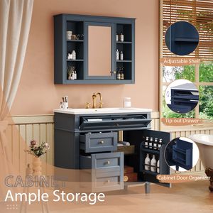 Mobile Bagno Moderno da 36 Pollici con Armadietto Portamedicinali, 2 Ante con Chiusura Ammortizzata, 4 Cassetti, Lavabo Singolo - Product Image 3