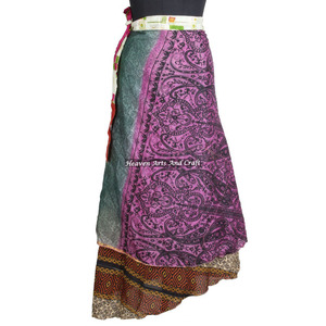 New Ladies Clothing Silk <b>Skirts</b> Dresses Women Wear Vintage Silk Sari Long Length <b>Wrap</b> <b>Around</b> <b>Skirt</b> 2 Layer Reversible Cover up - Product Image 1