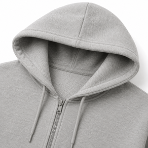 Sweat-shirt à capuche zippé pour homme, gris uni, en polaire, coupe classique, pour l'automne - Product Image 3