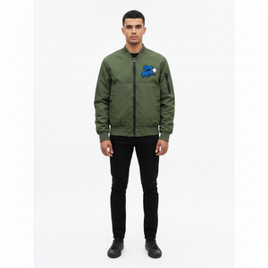 Chaqueta Bomber Verde Bordada Boy Gang para Hombre, Estilo Urbano, Cierre de Cremallera, Cuello Alto, Ropa de Otoño - Product Image 4