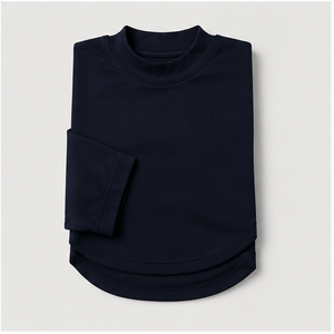 Damen Dunkelblaues Mock-Neck Langarm Relaxed Longline T-Shirt WTS-0020 - Product Image 5
