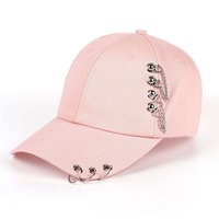 Casquette de baseball avec chaînes et anneaux métalliques, ajustable, unisexe, 6 panneaux, en jean, tissu courant, tenue décontractée pour adultes
