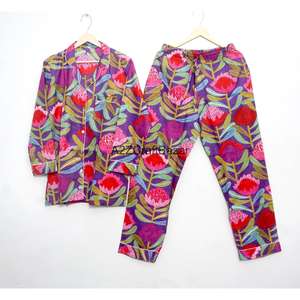 Conjunto de Pijama de Lujo para Damas de Honor, 100% Algodón, Suave, Transpirable, de Secado Rápido, con Estampado Floral, Invierno, Estilo Indio, Manga Corta, Largo Completo - Product Image 1