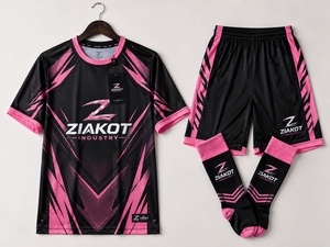 Vente en gros directe ZIAKOT INDUSTRY, maillot de football personnalisé à sublimation noir-rose, best-seller - Product Image 1