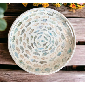 Plateau de service de mariage en nacre incrustée, mosaïque de coquillages Capiz blancs, design moderne, plateau décoratif pour table basse et ottoman - Product Image 4