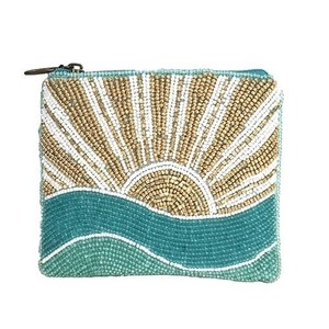 Bolsa de Mano Pequeña Cuadrada con Cierre de Cuentas y Diseño de Amanecer Oceánico, Bordado de Moda para Viajes - Product Image 4