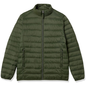 Mens Lightweight Insulated <b>Packable</b> Puffer <b>Jacket</b> with Full Zip Front and Stand Collar in Olive Green for Cold Weather Comfort - Product Image 4
