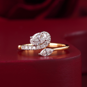VVS2 & VS1 Marquise Lab Grown Diamond Halo Engagement <b>Ring</b> (<b>Two</b> <b>Stone</b>) in 14K Yellow & White Gold - Product Image 1