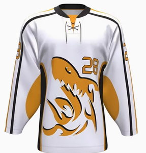 Camiseta de hockey sobre hielo personalizada, transpirable, de secado rápido, poliéster, nombre del equipo, número del jugador, manga larga, cuello en V, ropa deportiva - Product Image 1