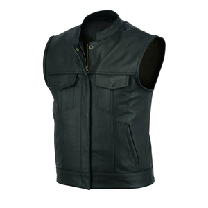 Men's Black PU Leather Moto Vest Stand Collar <b>Quilted</b> Design Zipper Closure Autumn Outerwear Regular Fit - Product Image 3