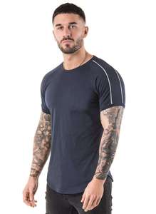 T-shirt homme noir et blanc à manches raglan, épaules contrastées, coupe slim, manches courtes, col rond, style décontracté et sportif - Product Image 6