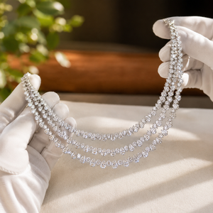 Collier de luxe multi-brins en argent sterling 925 avec moissanite taille poire et diamants pour femme, idéal pour les mariages - Product Image 5