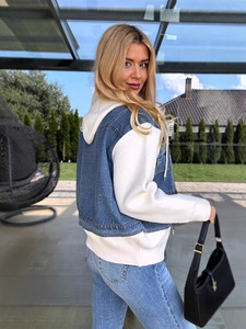 Veste en jean surdimensionnée pour femme, best-seller, personnalisable, avec détails en rivets en coton respirant, finition teinte et prix de gros - Product Image 5