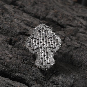 <b>Cross</b> Shape Diamond baguette <b>Ring</b> Rich Gold Tone <b>Silver</b> Plated Customized Size Crafted Sparkle Detail Bold Stylish Modern Hip - Product Image 3