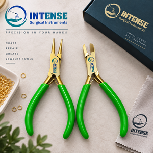 Juego de alicates profesionales para joyería, alicates de punta redonda, cortador de alambre, acabado dorado, mango verde, herramientas para hacer joyas - Product Image 4