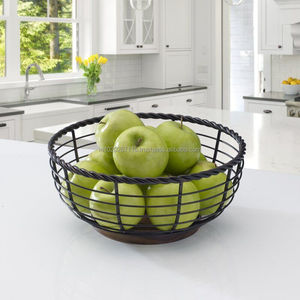Panier de fruits rond en fer de ferme rustique à 2 niveaux fait à la main pour manger avec un design traditionnel élégant moderne décoratif - Product Image 2