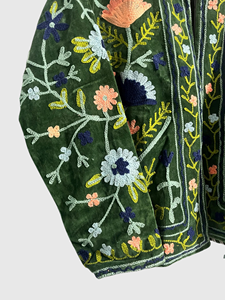 Hand Embroidered Floral <b>Velvet</b> Mandarin Collar Jacket Full Sleeve Regular Length Plus Size Adult Women's Autumn Wear - Product Image 3
