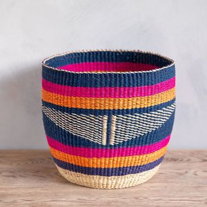 Cesta de mimbre marino al por mayor con diseño de bloques de color a rayas, contenedor de almacenamiento y cesto de ropa sucia con asas - Product Image 2