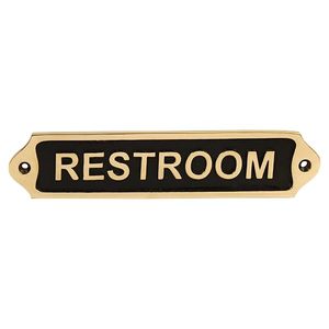 Handcrafted <b>Vintage</b> Brass RESTROOM Wall <b>Sign</b> with Black <b>Enamel</b> Plaque and Bold Raised Lettering for Bathroom Door Toilet Entranc - Product Image 1