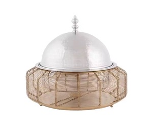 หม้ออุ่นอาหารสแตนเลสทรงสี่เหลี่ยมพร้อมฐานแบบมีร่อง ฝาปิดทรงโดมเรียบ หูจับแนวนอน หม้อบุฟเฟ่ต์ดีไซน์หรูหรา - Product Image 1