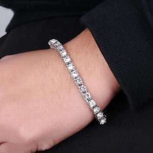 Classic Round Brilliant Cut Crystal Tennis <b>Bracelet</b> Rhodium Plated 925 Silver Women's Wedding Jewelry - Product Image 3
