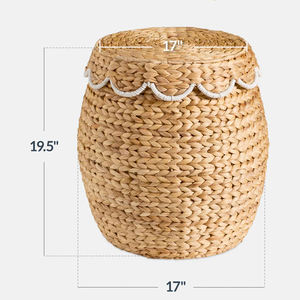 Scalloped Water Hyacinth <b>Storage</b> Tote Basket with Lid Handmade Natural Eco Friendly Home Decor Organizer Hot Sale - Product Image 5