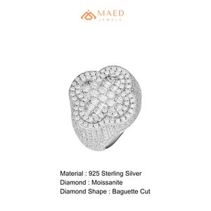 Anillo de Plata de Ley 925 con Moissanita y Trébol, Banda de Halo Baguette Pavé, Joyería Hip Hop para Hombre, Miami Chicago USA, Regalo - Product Image 6