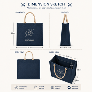 Navy Blue Cotton Canvas Tote Bag Minimalist Leaf Print Simple Living High <b>Thinking</b> Twisted Rope Handles Everyday Carry - Product Image 2