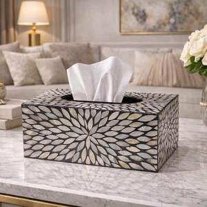 Caja de pañuelos y decoración de mesa con incrustaciones de nácar y hueso gris, especial para Eid, productos decorativos para el hogar para Dubái y Arabia Saudita - Product Image 1