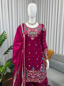 Indian Designer JMC Silk Anarkali Set with Heavy Embroidery Sharara Export Quality Women's <b>Clothing</b> - Product Image 4