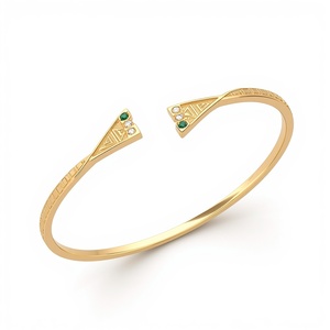 18K <b>Solid</b> <b>Gold</b> Modern Minimal <b>Bangle</b> with Emerald and Diamond Accents Elegant Fine Jewelry for Women - Product Image 4