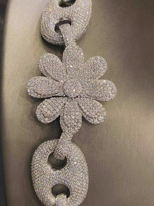ZAWO HOUSE Collier de luxe en argent 925 plaqué rhodium avec chaîne à maillons en forme de fleur en strass de cristal pour fête unisexe - Product Image 6