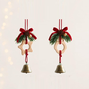 Handmade Wooden <b>Christmas</b> Ornaments Featuring Festive Bells Pine <b>Cones</b> And Red Bows Perfect For Holiday <b>Tree</b> And Home Decoration - Product Image 2