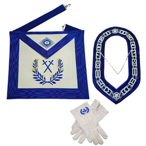 Conjunto de Mandil, Collar y Guantes Masónicos Bordados en Azul y Blanco, Regalia Masónica para Oficial de Sentinela - Product Image 1