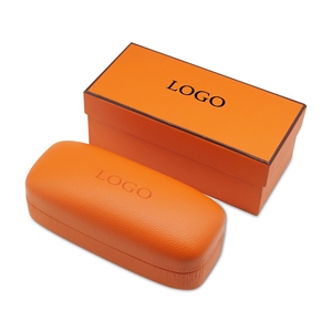 Étui rigide pour lunettes de vue orange avec logo imprimé, forme rectangulaire, style simple pour le rangement des lunettes - Product Image 1