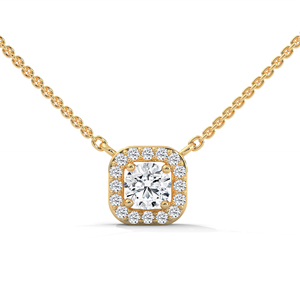 Collier pendentif en or et diamant, coupe coussin, avec halo, pour femme, cadeau, bijoux de mariage et de fête - Product Image 1