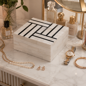 Decorative Bone Inlay Jewelry <b>Box</b> | Handmade Storage <b>Box</b> Black White Geometric <b>Box</b> | Luxury Home Decor <b>Gift</b> <b>Box</b> Table Decor - Product Image 2