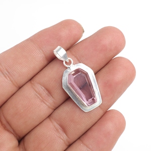 Pendentifs en Morganite Naturelle sur Chaîne en Argent Sterling, Polissage Or, Cristal Rose Facetté avec Sertissage à la Cannelure, Pierre Précieuse - Product Image 3