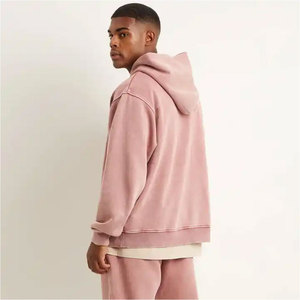 Sweat-shirt à capuche oversize pour homme en molleton de coton rose, décontracté, pour l'automne, couleur unie, avec poches, coupe classique, effet délavé à l'acide - Product Image 2