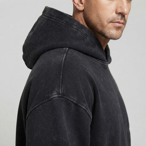 Men's 100% Cotton <b>500</b> <b>Gsm</b> Heavy Weight Fleece <b>Hoodies</b> Pocket Custom Logo Printing Drop Shoulder Flock Detail Winter Sweatshirt - Product Image 6