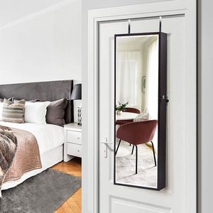 Armadietto a Specchio con 17 Luci LED Blu, Montaggio a Parete, 3 Ripiani in Legno, per Organizzare Pennelli Cosmetici e Gioielli - Product Image 1