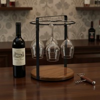 Support de séchage pour verres à vin en fer noir de style industriel moderne, sur pied, avec roulettes, écologique, accessoire de bar classique