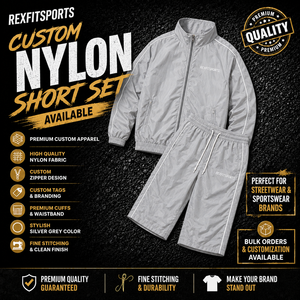 REXFIT SPORTS 2026 Custom <b>Silver</b> Grey Nylon Shorts Set Full Zip Windbreaker <b>Jacket</b> and Drawstring Long Shorts Custom Sportswear - Product Image 1