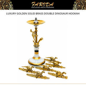 Ensemble de chicha miniature de luxe de haute qualité en laiton massif égyptien doré, finition laquée, sculpté en forme de double dinosaure - Product Image 4