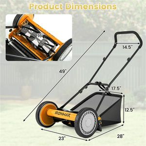 Orange 16-Inch <b>Push</b> Lawn <b>Mower</b> with Grass Catcher Bag - Product Image 5