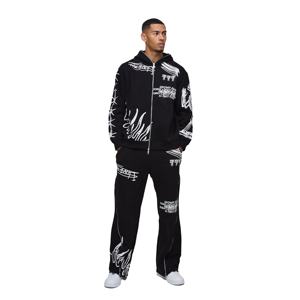 Ensemble de survêtement ample en coton pour homme avec fermeture éclair et pantalon de survêtement, vente en gros, pour le sport et les vêtements décontractés - Product Image 1