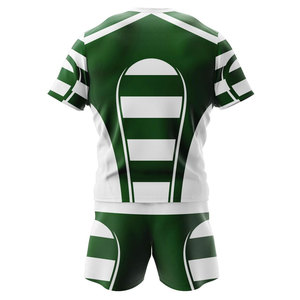 Men's Green White Solid Sublimated Rugby Uniform Set Crew Neck Short Sleeve Moisture Wicking <b>Athletic</b> Fit All Seasons Front - Product Image 3