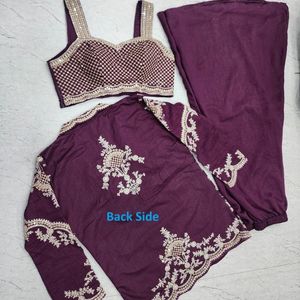 Purple Chinon Silk Embroidered Choli Palazzo Set With Designer <b>Jacket</b> Ready To Wear Wholesale Rate By Royal Export - Product Image 4